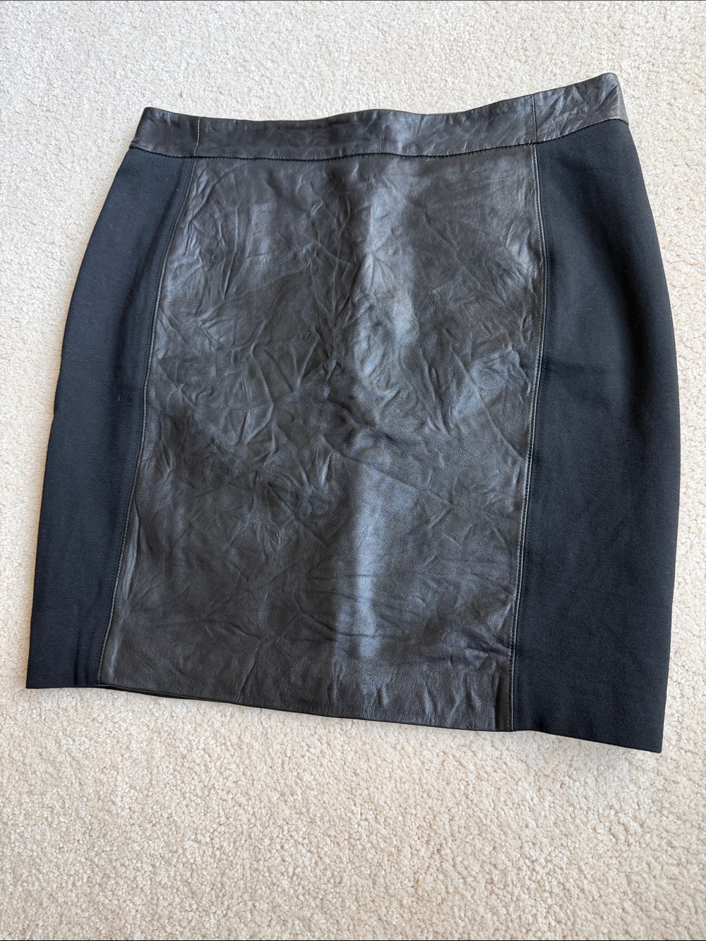 LOFT Black Faux Leather Paneled Pencil Skirt